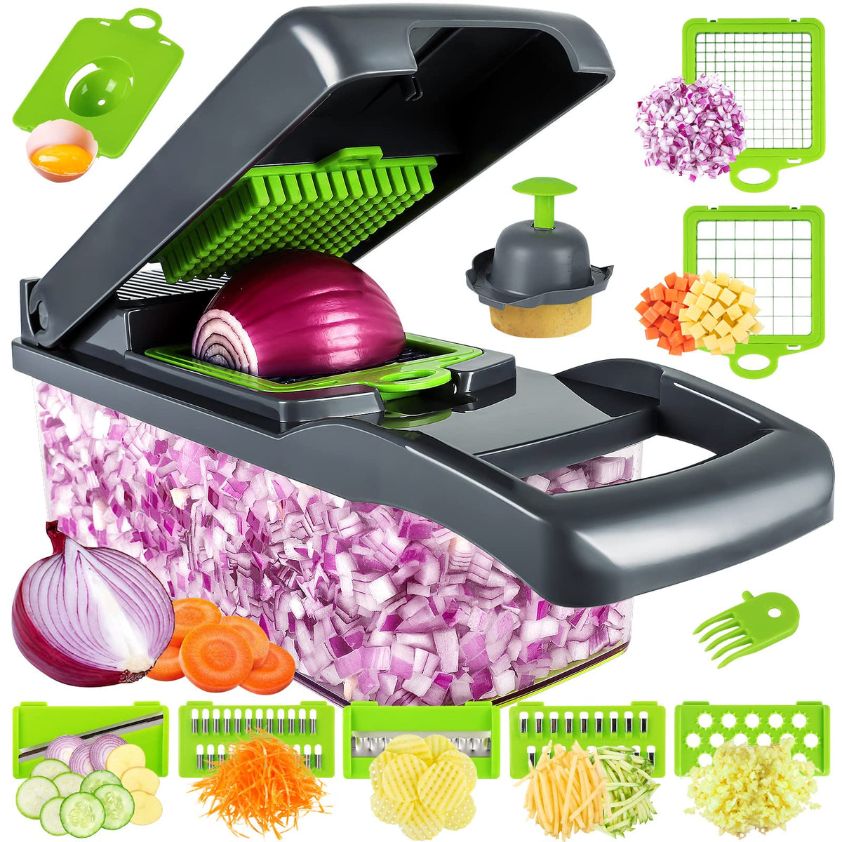 13-in-1 Professional Vegetable Chopper with 8 Blades and Container