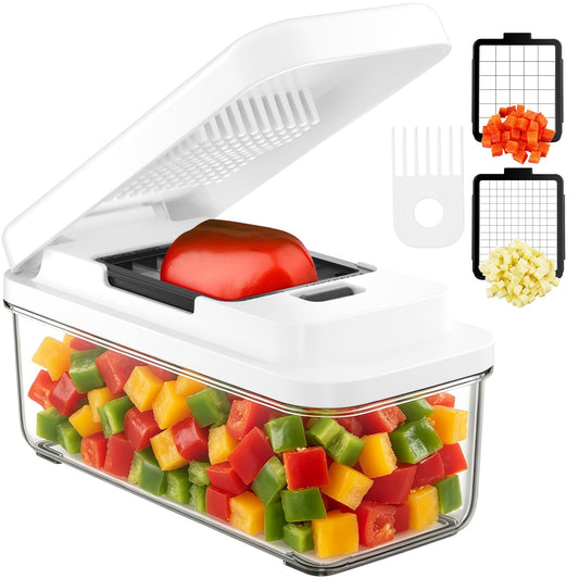 Taglia Verdure, Affetta Mandolina Verdure per Taglio Rapidamente e Uniformemente Dei Cubetti, Tagliaverdure con 2 Lame Intercambiabili per Carota, Patata e Cetriolo