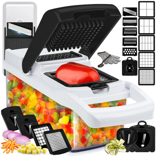 1. 25-in-1 Vegetable Chopper and Mandoline Slicer with Container, 13 Blades