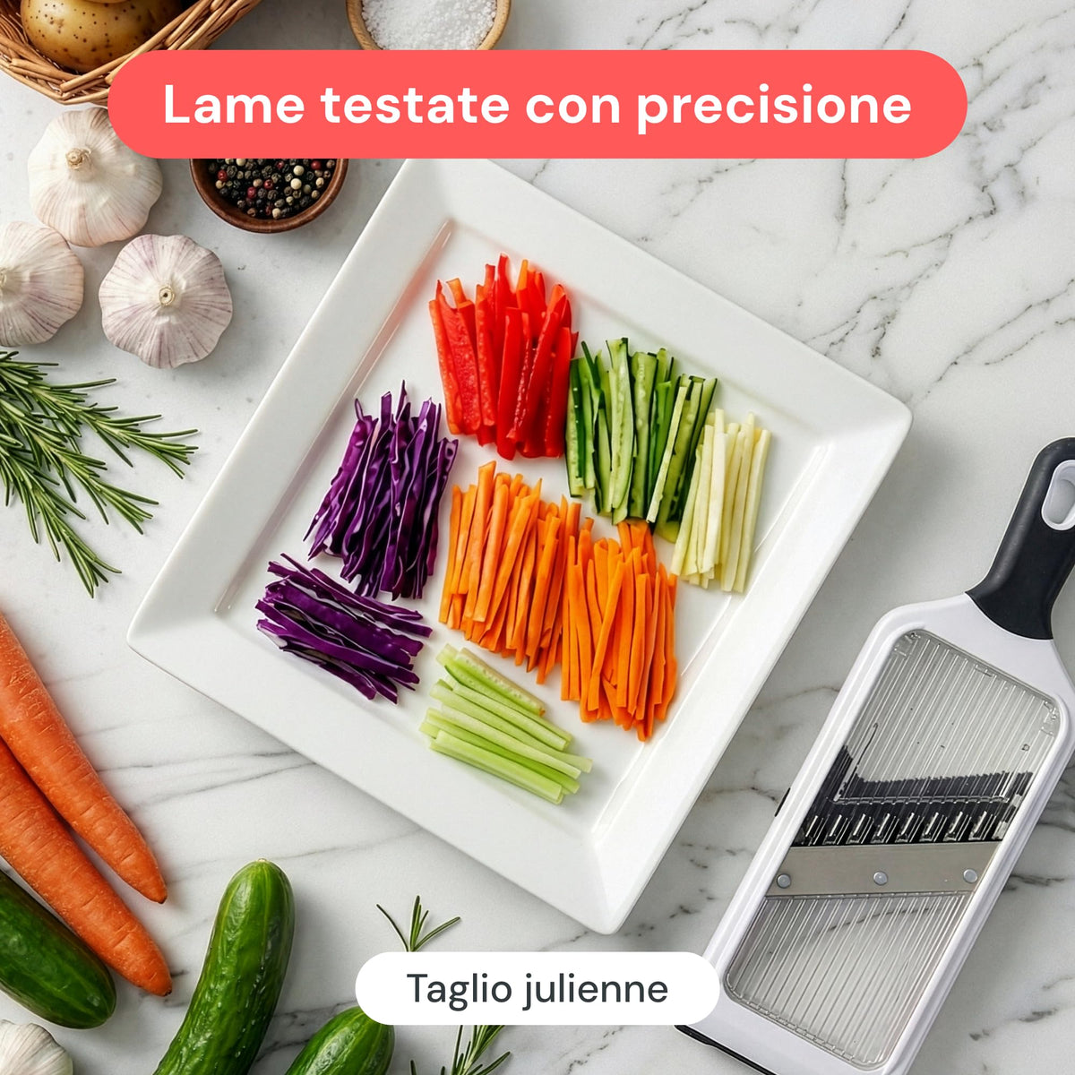 Fullstar Handheld - Mandolina per Verdure e Affettatrice Julienne 2 in 1